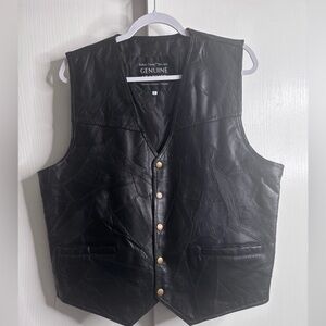 Italian Stone Design Genuine Leather Patchwork Vest Black Snap Front Men’s XL